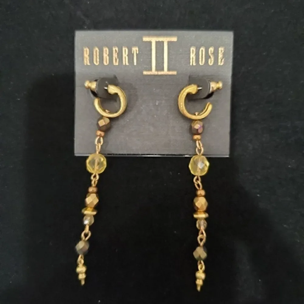 Robert Rose Runway Dangle Gold Bronze beaded